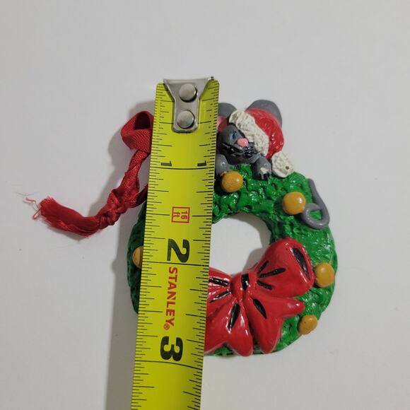 Ceramic Mouse and Wreath Christmas Ornament - Picture 2 of 3